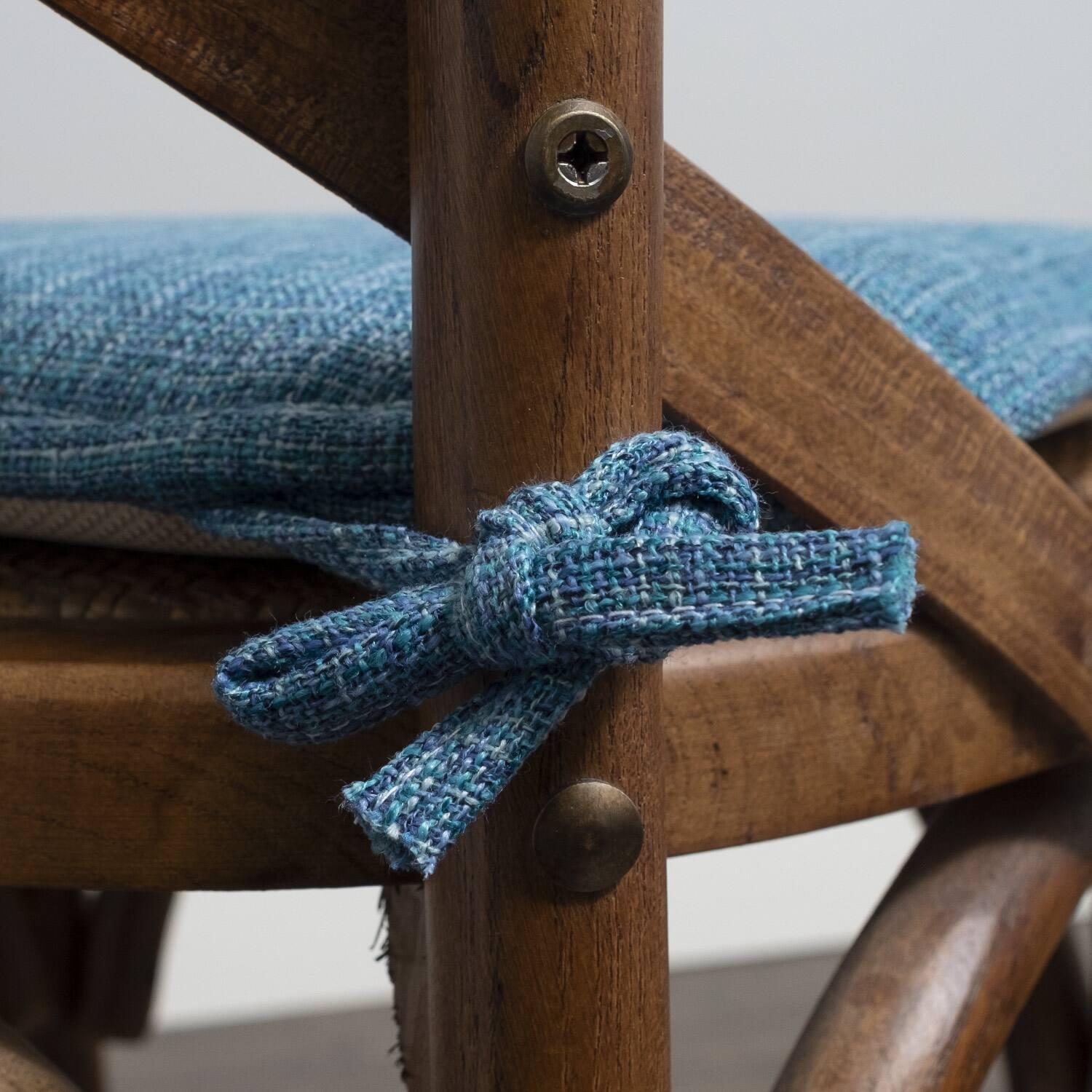 Left. Sweet Home Collection - Aria Memory Foam Non-Slip 16" x 16" Chair Cushion Pad with Ties, 2-Pack - Blue.