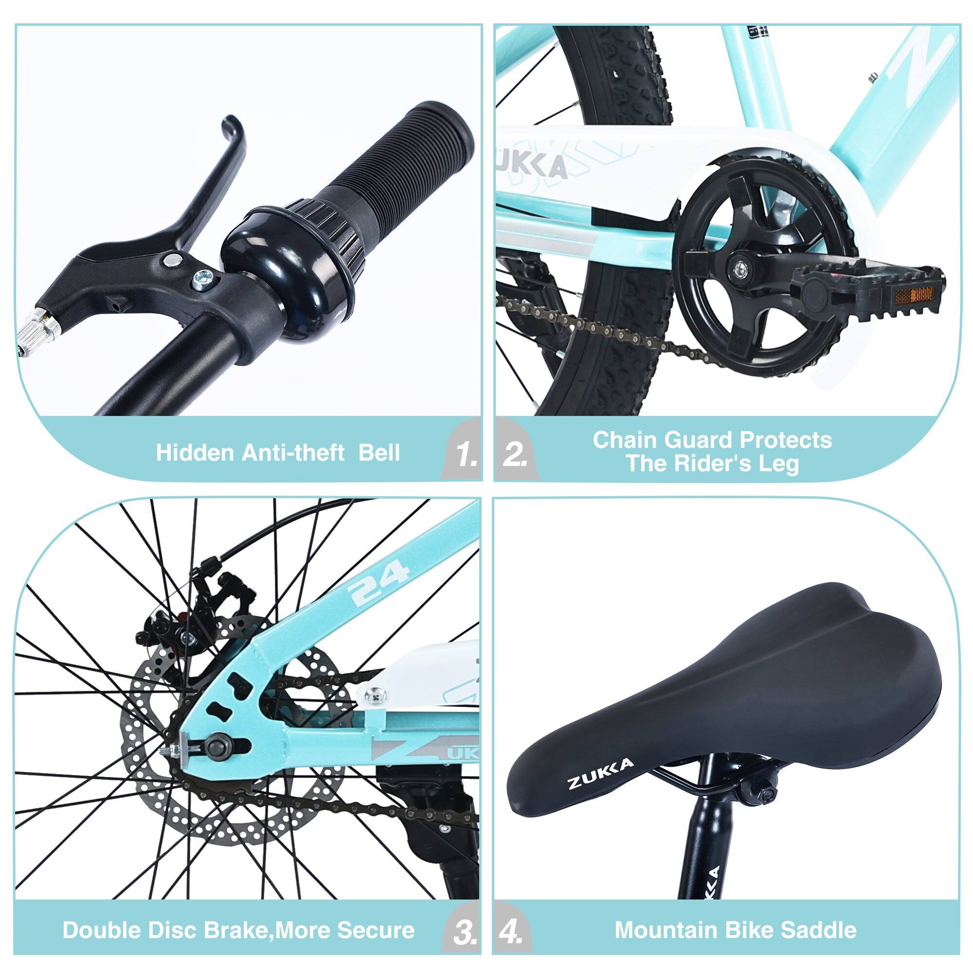 1. Hidden Anti-theft Bell  
2. Chain Guard Protects The Rider's Leg  
3. Double Disc Brake, More Secure  
4. Mountain Bike Saddle
