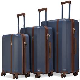 Elle - Luxe Journey 3 Piece Expandable Retro Spinner Luggage Set - Navy
