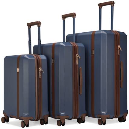Front. Elle - ELLE Luxe Journey 3 Piece Expandable Retro Spinner Luggage Set - Navy - Navy.