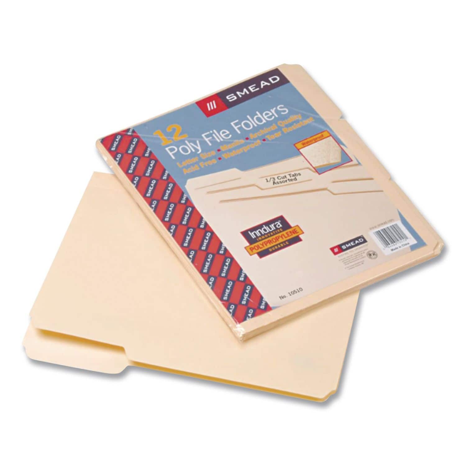 Smead Manufacturing - Poly Manila Folders, 1/3-Cut Tabs: Assorted, Letter Size, Manila, 12/Pack price history on PriceWatchPro