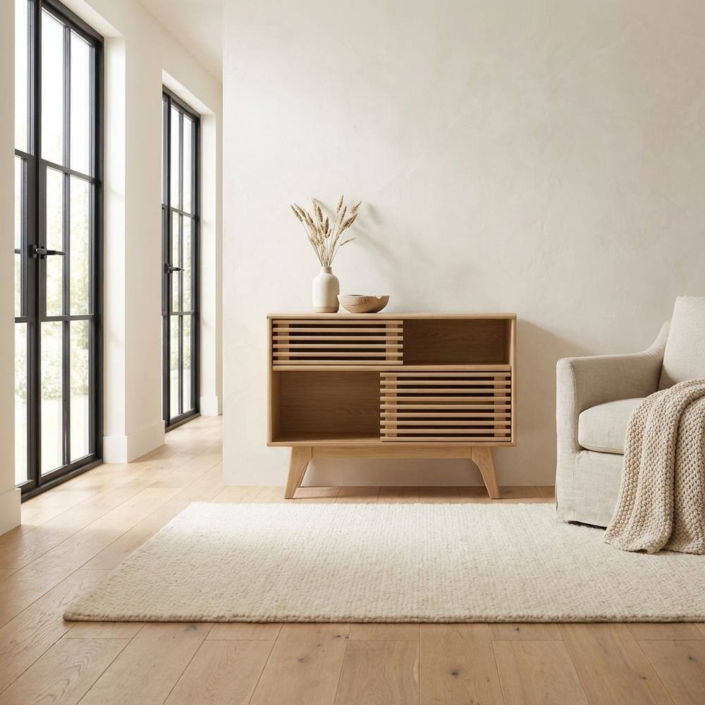 Left. FurniFact - Brown wood TV stand with sleek design and sturdy construction - Brown.
