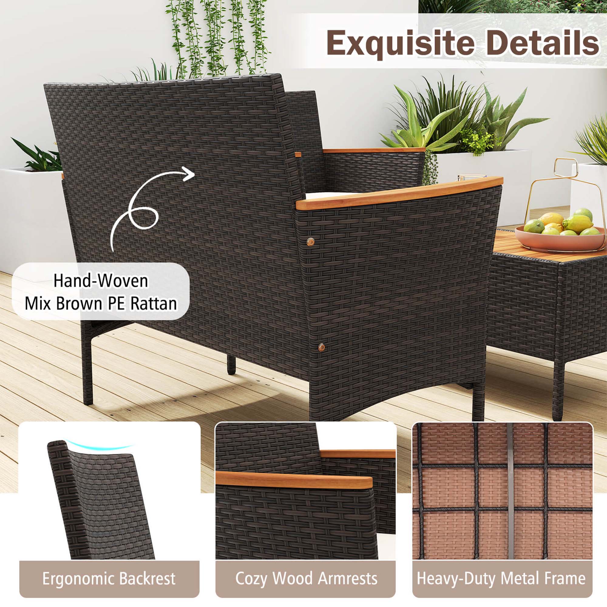 Exquisite Details
Hand-Woven Mix Brown PE Rattan
Ergonomic Backrest
Cozy Wood Armrests
Heavy-Duty Metal Frame