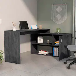 APRILSOUL - Dallas L-Shaped Home Office Desk Two Shelves Single Door Cabinet - Oak