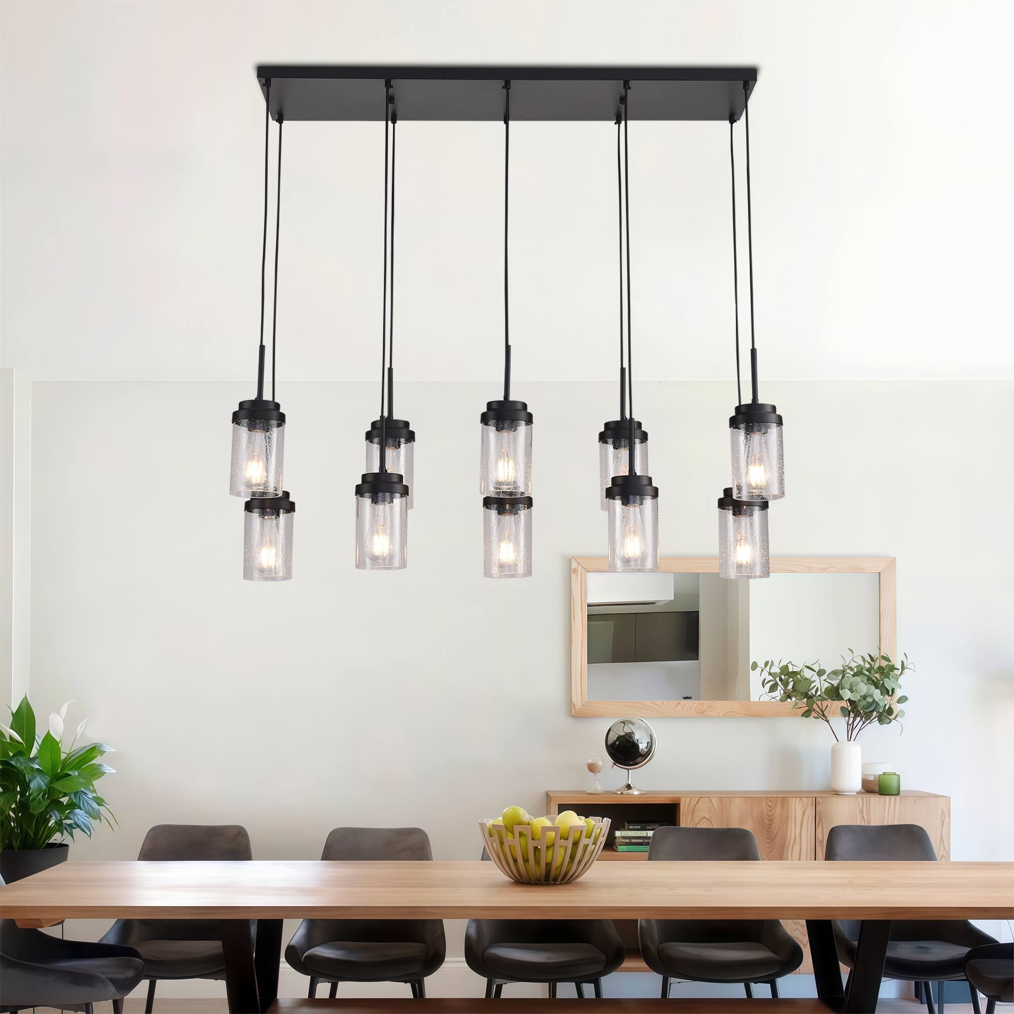 Back. RYHNUYNE - 10 Lights Kitchen Island Lighting, Modern Black Linear Chandelier, Dining Room Light Fixture for Kitchen Bar - Black.