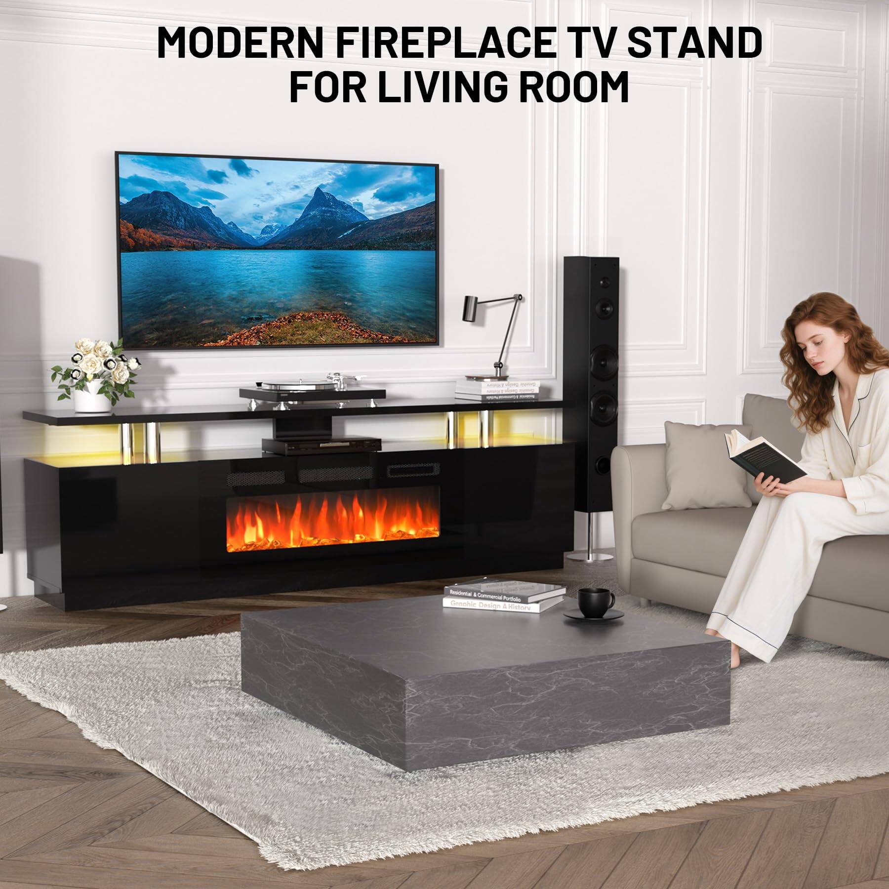 MODERN FIREPLACE TV STAND FOR LIVING ROOM