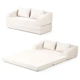 Costway - 61" Convertible Futon Sofa Bed with 2 Back Cushions for Living Room, No Assembly - Beige