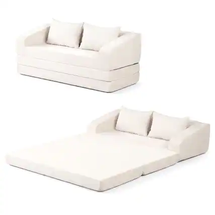 Front. Costway - Costway 61" Convertible Futon Sofa Bed with 2 Back Cushions for Living Room, No Assembly - Beige.