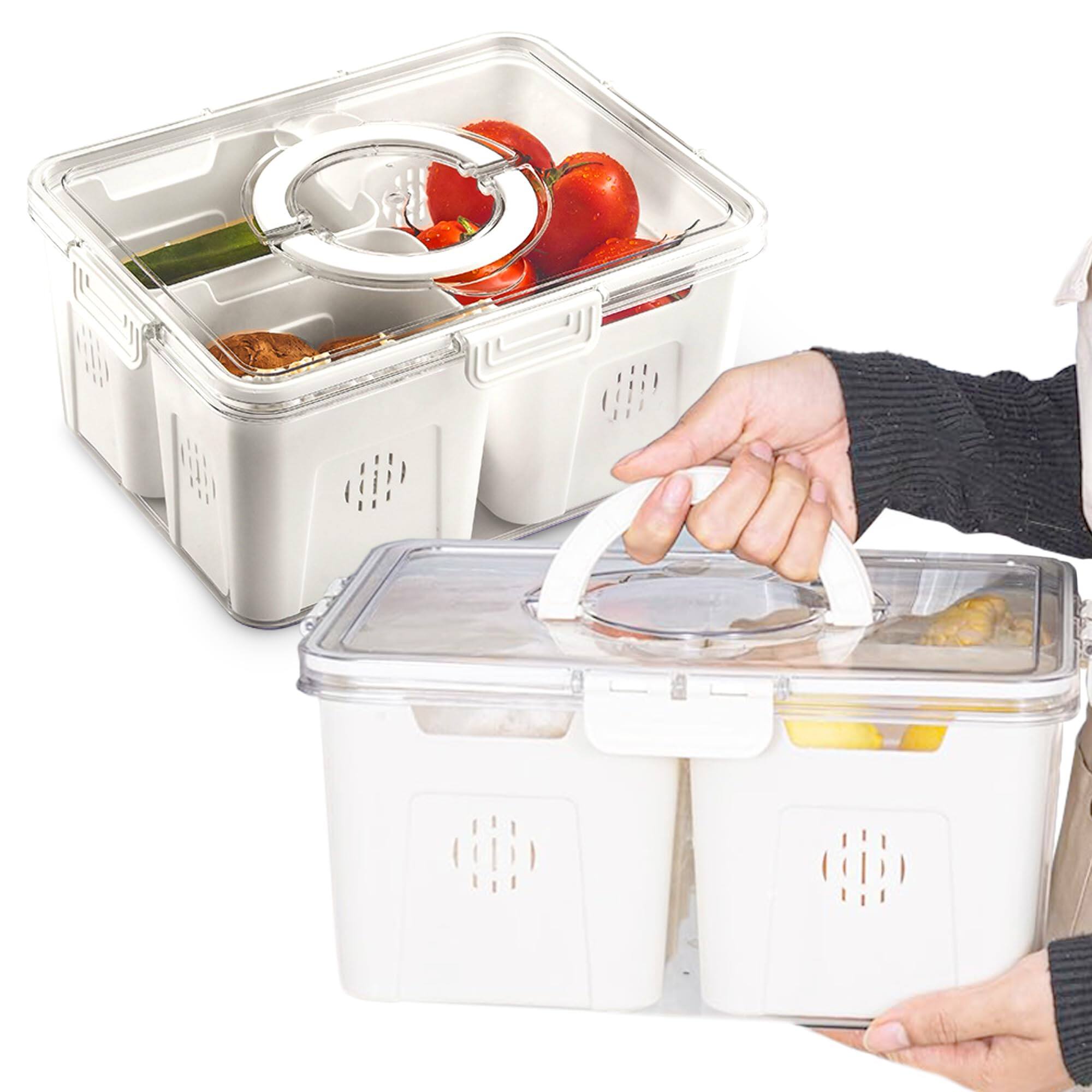 Front. Cheer Collection - Fruit Organizer for Refrigerator – 4-Compartment Produce Saver with Lid & Handle, Fruit and Veggie Storage Containers - 4 Compartment Container.