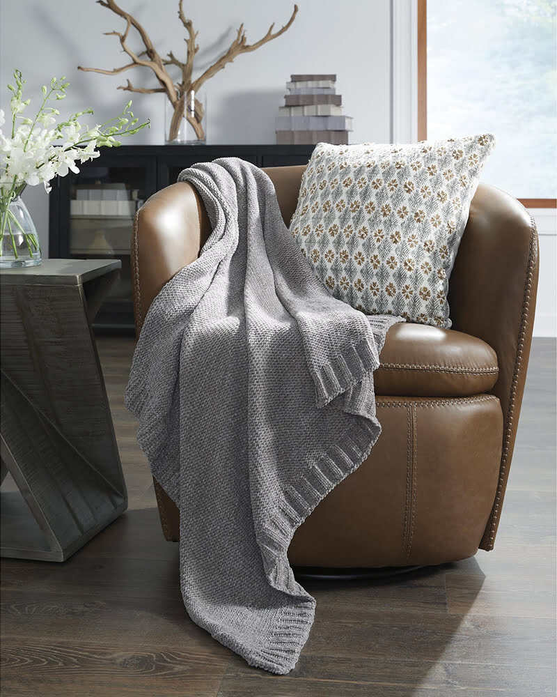 Left. Ashly - Anawood Throw Blanket - Gray - Gray.