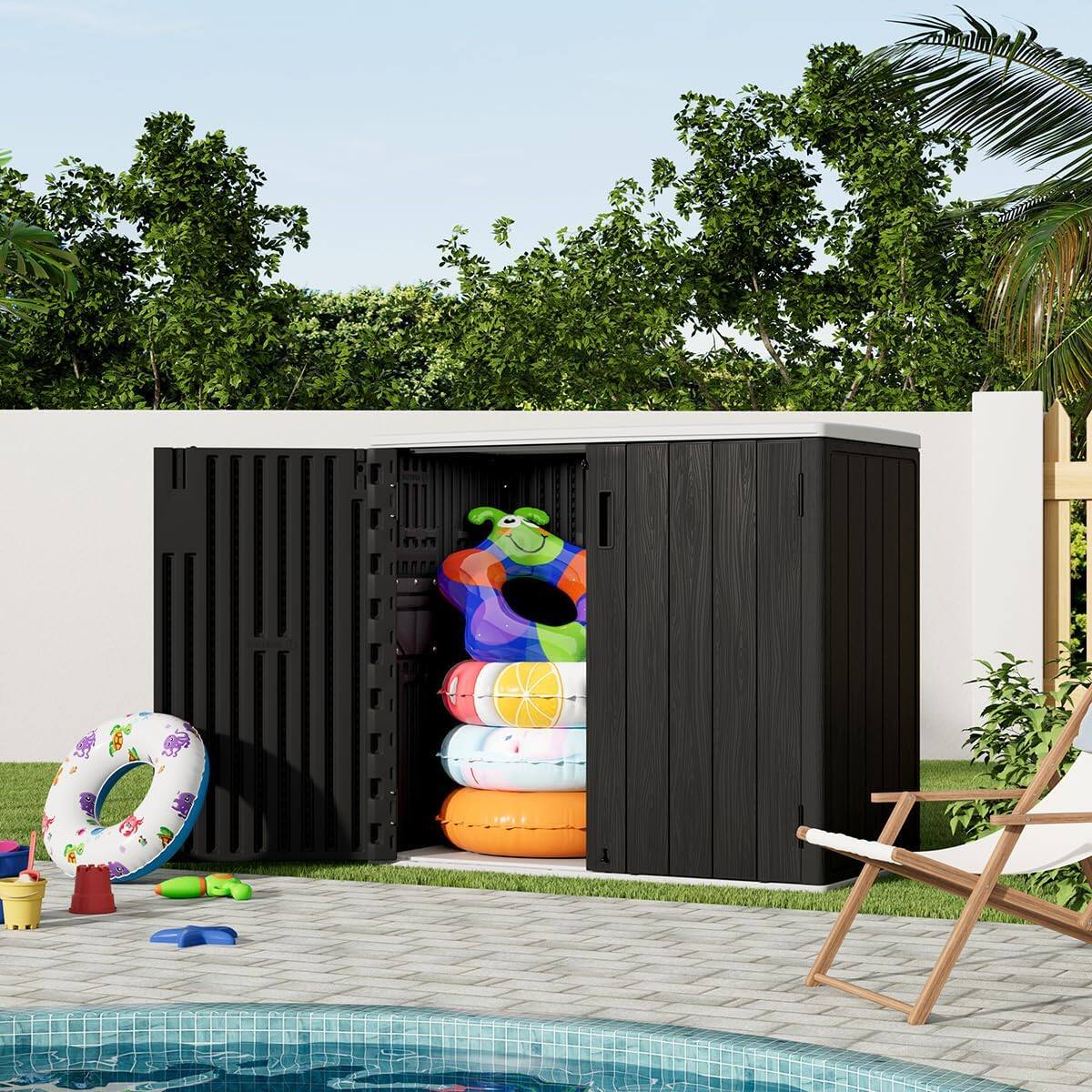 Angle. Yardgrace - Outdoor Vertical Storage Shed Outdoor Storage Cabinet Waterproof,Resin Sheds Outdoor Storage Clearance for Garden,Patio - Black.