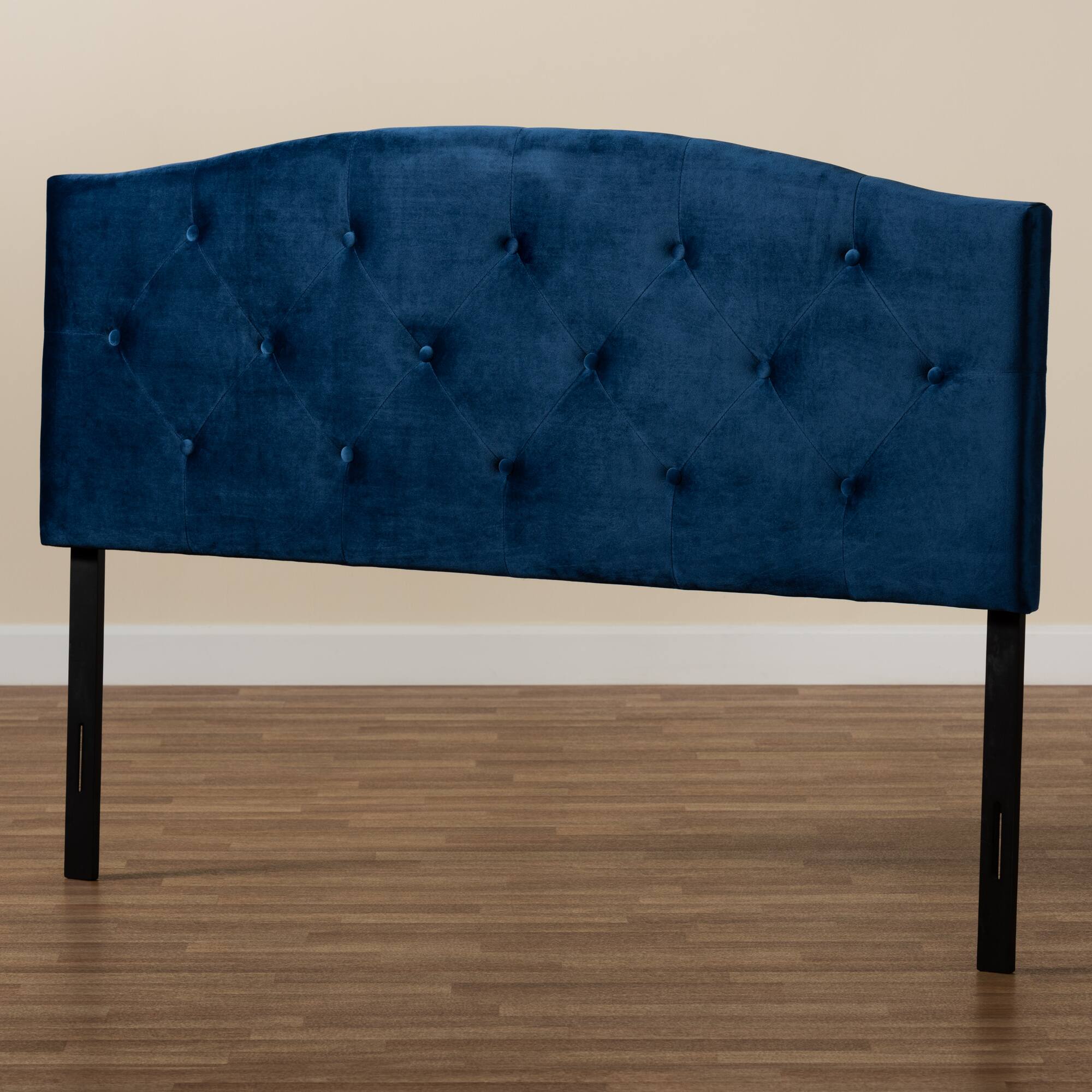 Alt View 1. Baxton Studio - Leone Modern and Contemporary Velvet Fabric Upholstered Full Size Headboard - Navy Blue/Dark Brown.