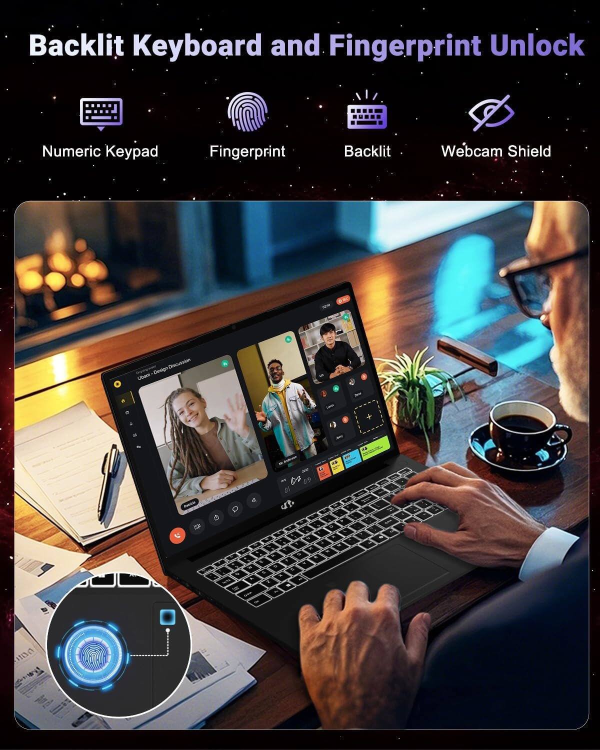 Backlit Keyboard and Fingerprint Unlock

- Numeric Keypad
- Fingerprint
- Backlit
- Webcam Shield