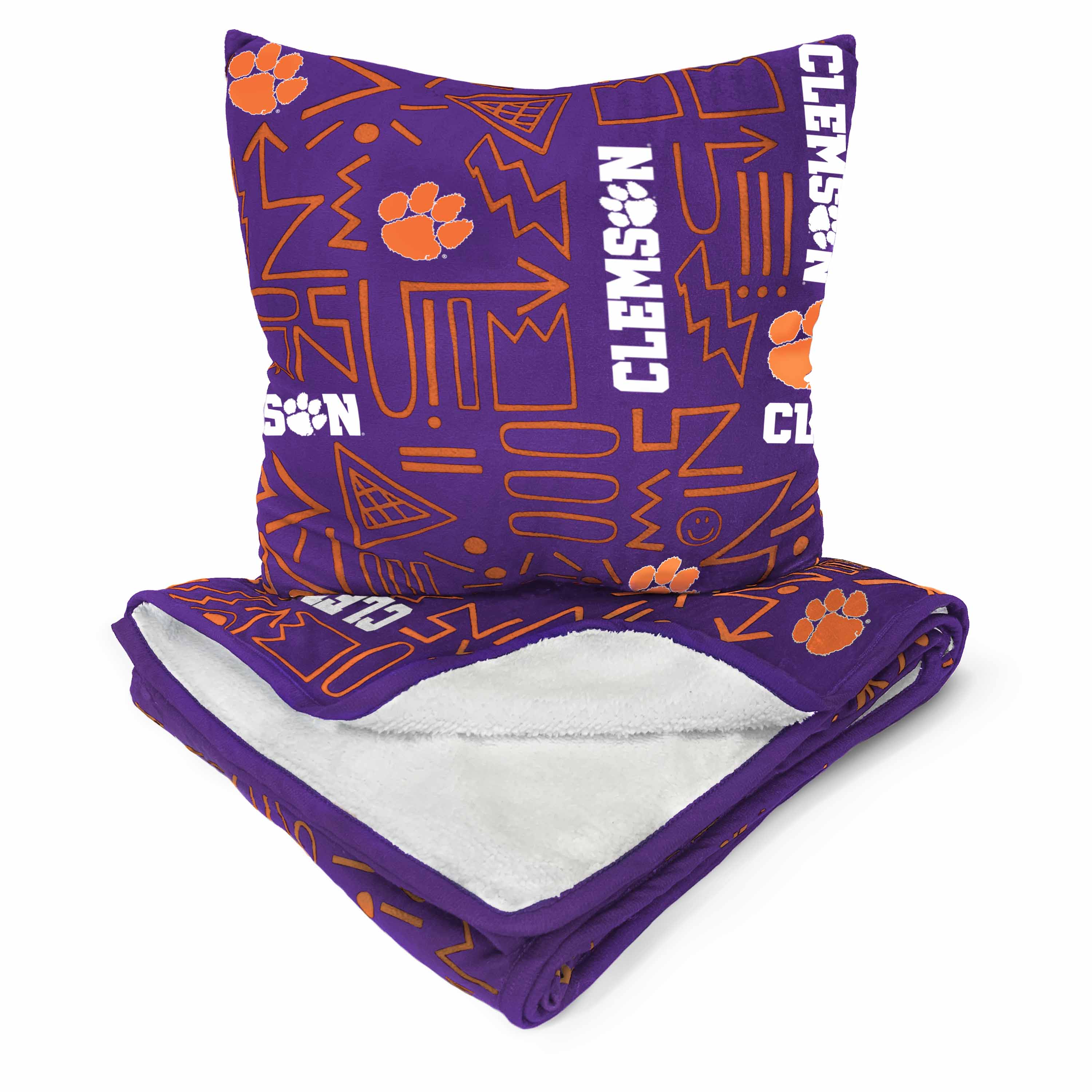 Pegasus - Clemson Tigers Doodle Pop Poly Span Blanket and Pillow Combo Set - Multicolor