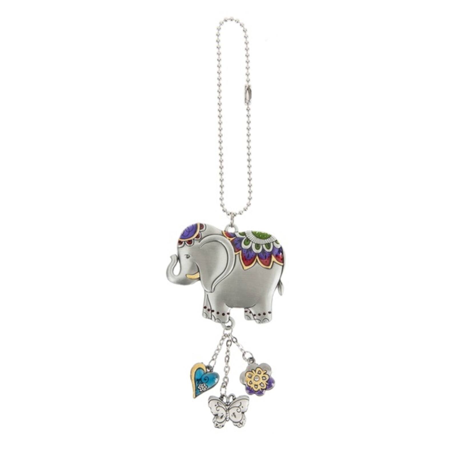 Angle. Ganz - Lucky Elephant Color Art Zinc Car Charm with Silver Chain - Silver.