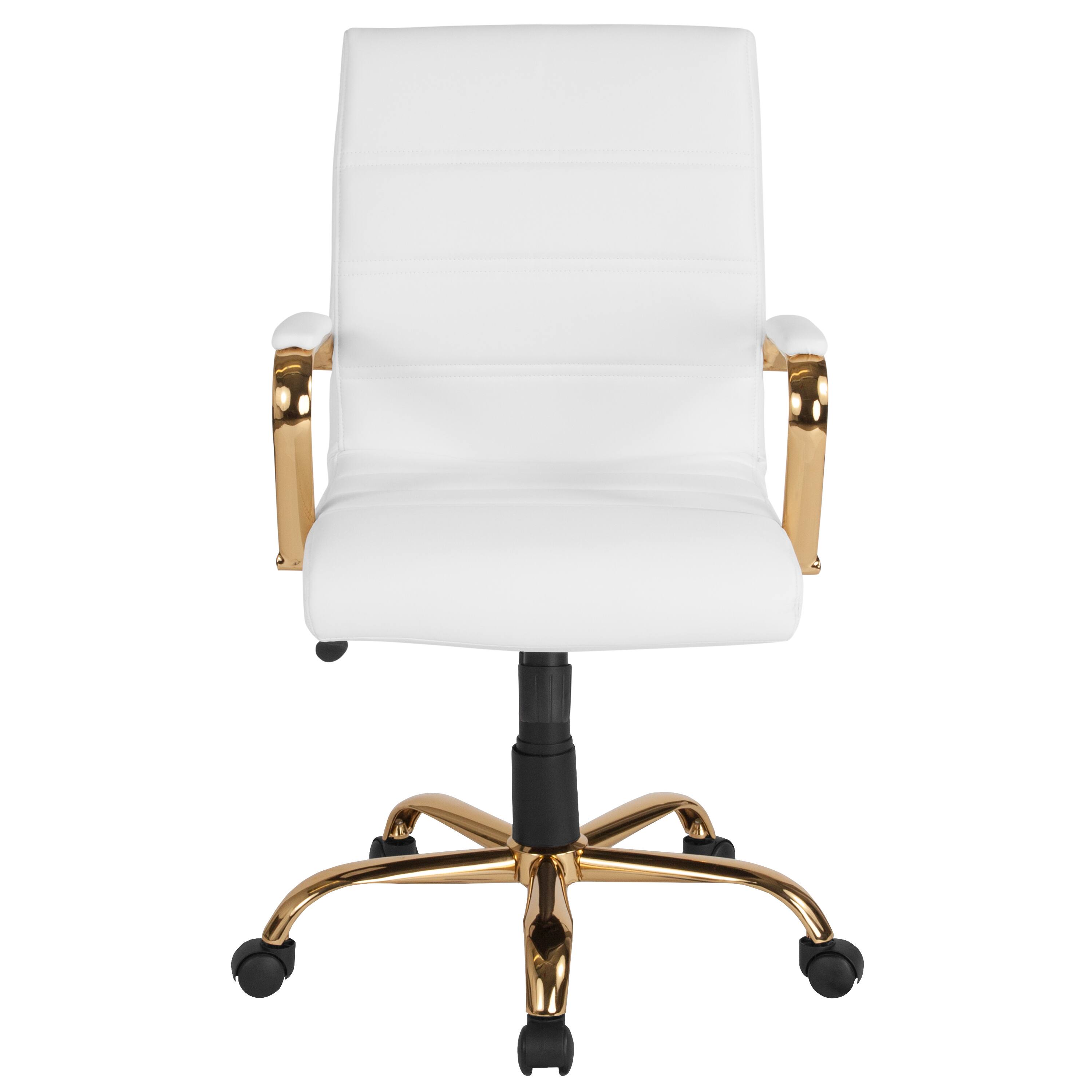 Alt View 8. Emma + Oliver - Mid-Back Executive Swivel Office Chair with Metal Frame and Arms - White LeatherSoft/Gold Frame.