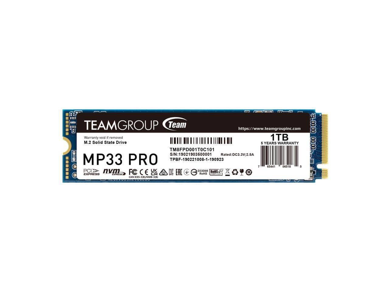 Team Group MP33 PRO M.2 2280 1TB PCIe 3.0 x4 with NVMe 1.3 3D NAND