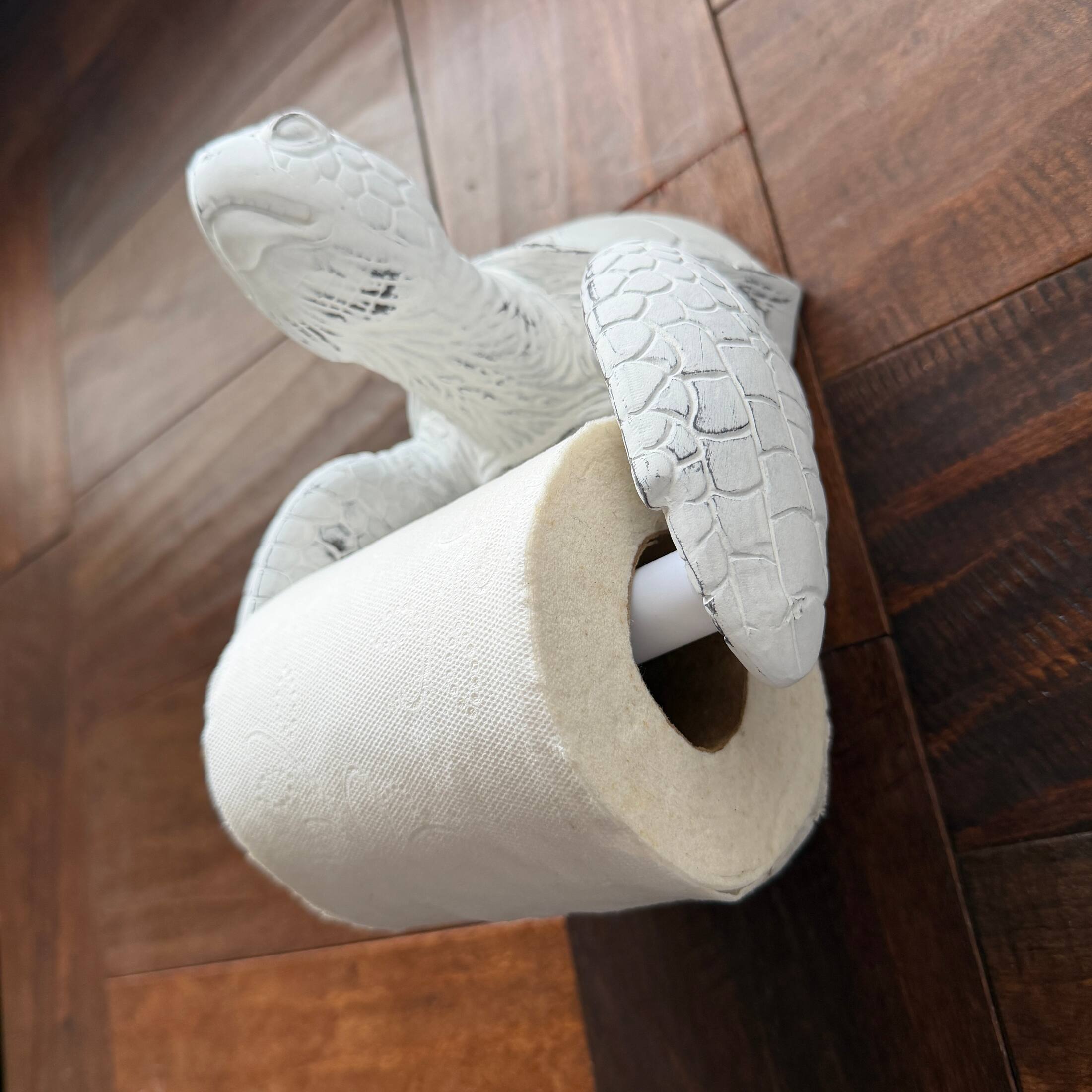 Alt View 5. Chesapeake Bay - Sea Turtle Toilet Paper Holder Whitewashed Resin Wall Mount 6.5 Inch Coastal - White.
