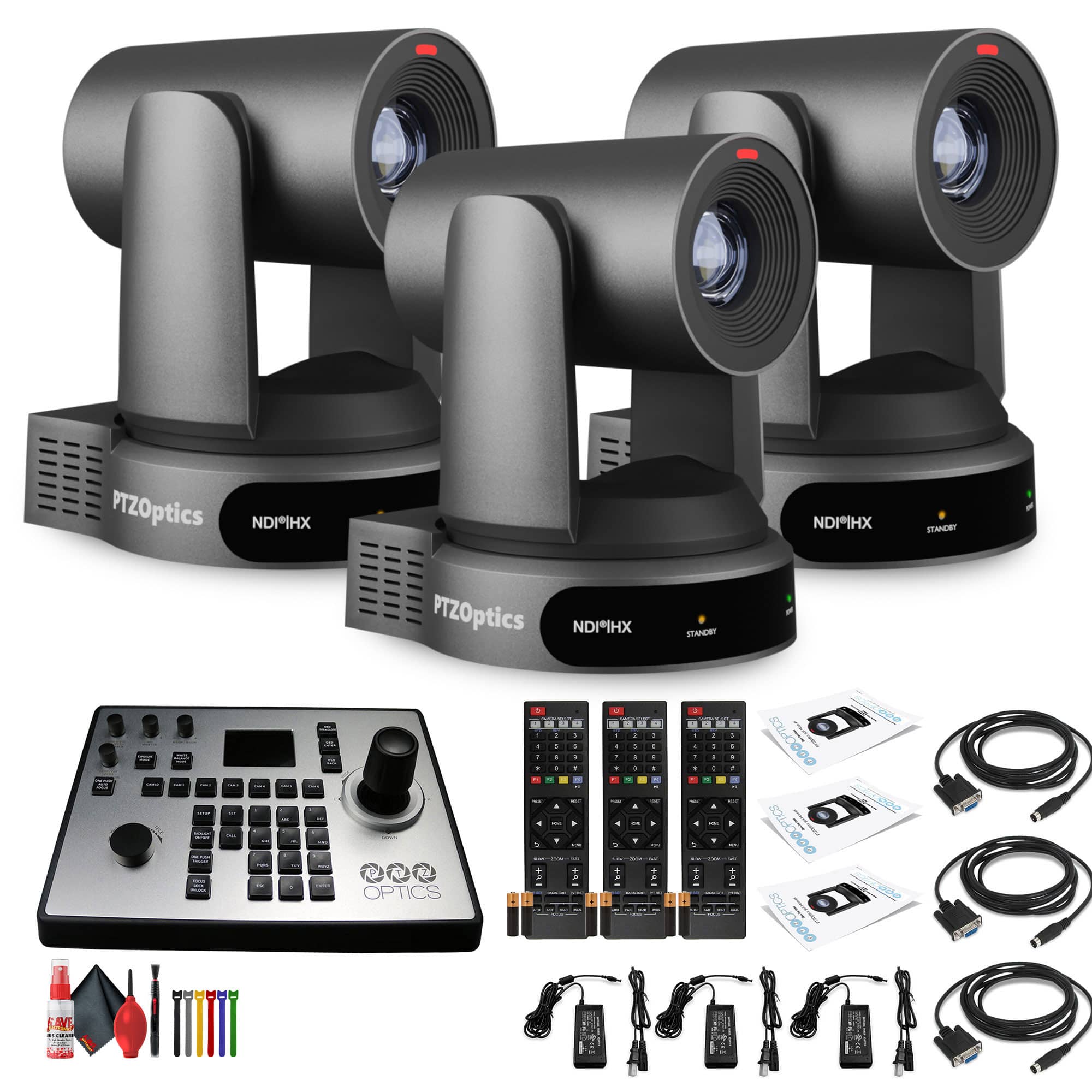 3 x PTZOptics Move 4K PTZ Camera with 30x Zoom (Gray) (PT30X-4K-GY-G3) + PT-JOY-G4 Controller