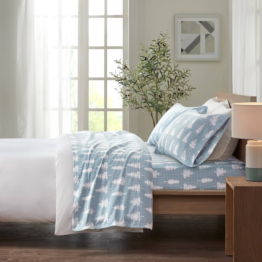 Alt View 1. Gracie Mills - Gracie Mills Persephone Cotton Flannel Sheet Set - Blue Forest.