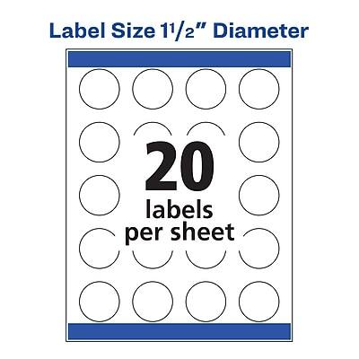 Label Size 11/2" Diameter  
20 labels per sheet