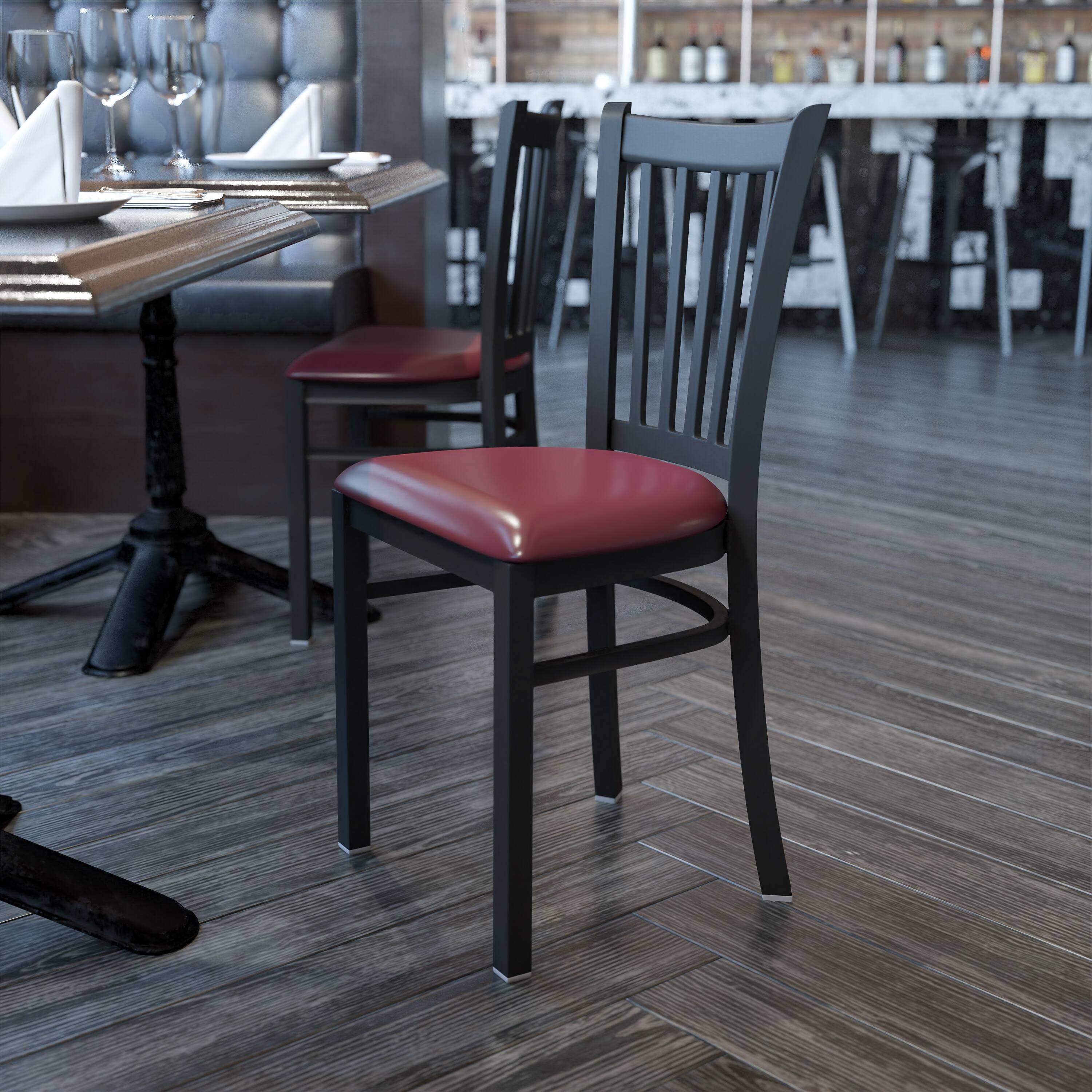 Alt View 1. Emma + Oliver - Vertical Back Metal Restaurant Dining Chair - Burgundy Vinyl Seat/Black Metal Frame.