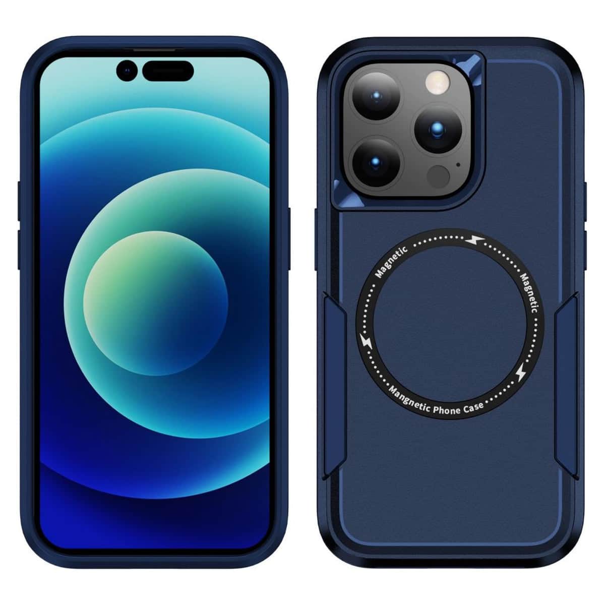 Entronix - [Magnetic] Case for iPhone 15 Pro - Soft-Touch Dual-Layer Sleek Cover - Navy