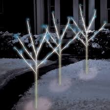 Alt View 1. Brite Star - Set of 3 Pre-Lit White Christmas Twig Tree Path Markers 30" - Twinkling Blue LED Mini Lights - White.