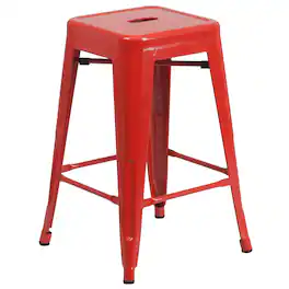 Emma + Oliver - Commercial Grade 24"H Backless Metal Indoor-Outdoor Counter Stool w/ Square Seat - Red