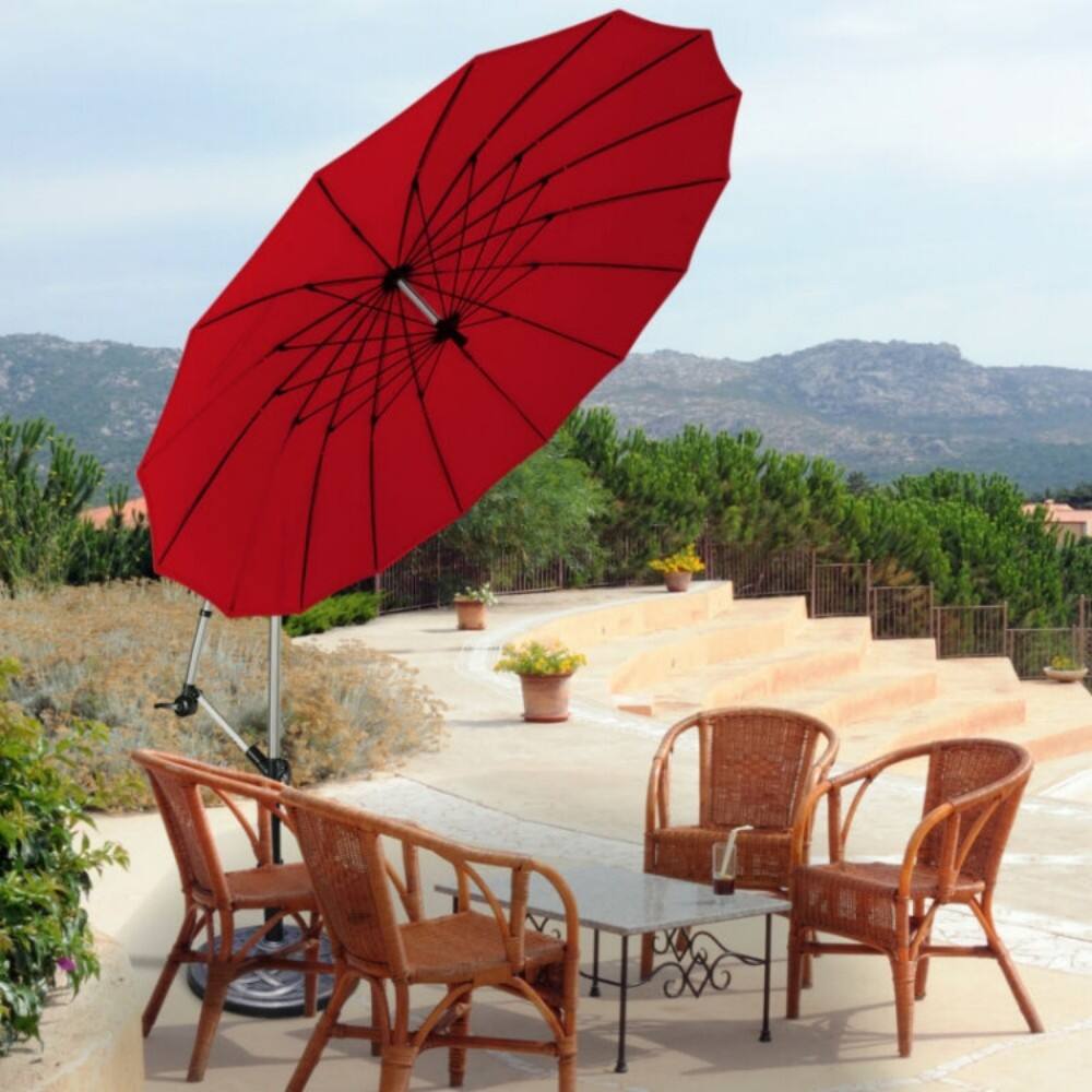 Left. Mondawe - 10 Feet Patio Offset Umbrella Market Hanging Umbrella for Backyard Poolside Lawn Garden - Dark Red.