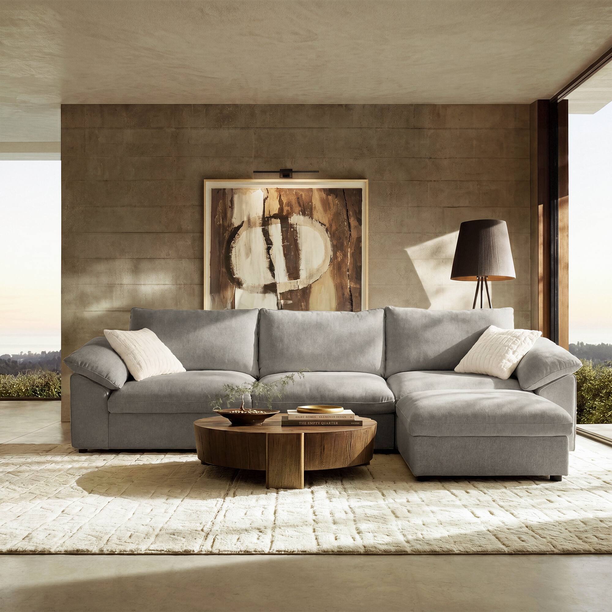 Angle. ModernMate - 114.1" W 3-Seat Chenille Cloud Down-Blend Modular L-shape Sectional with Storage Ottoman for Living Room - Gray L-Shaped.