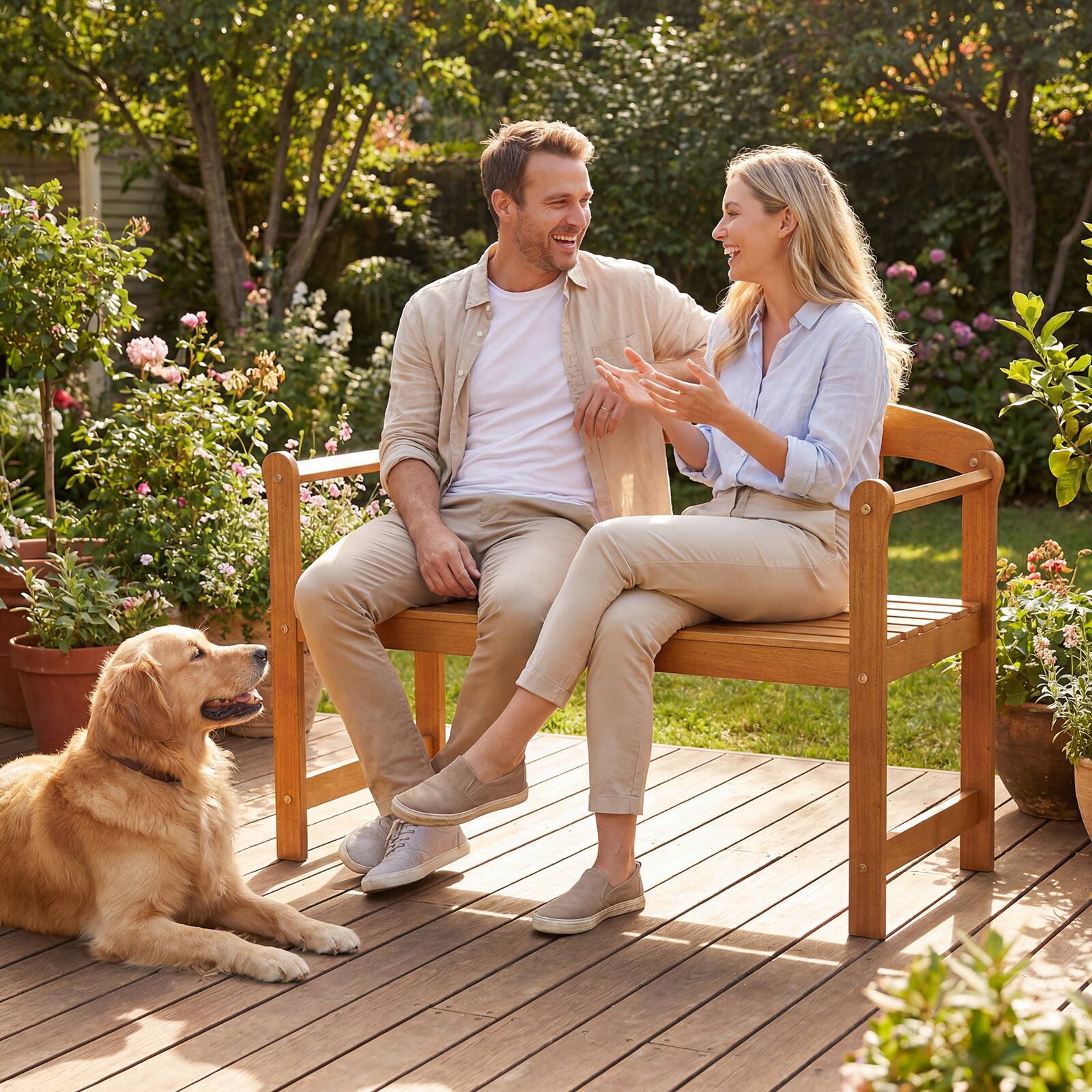 Alt View 3. Gymax - Gymax Outdoor Acacia Wood Garden Bench 2-Seater Loveseat w/Backrest Angled Armrests - Yellow.