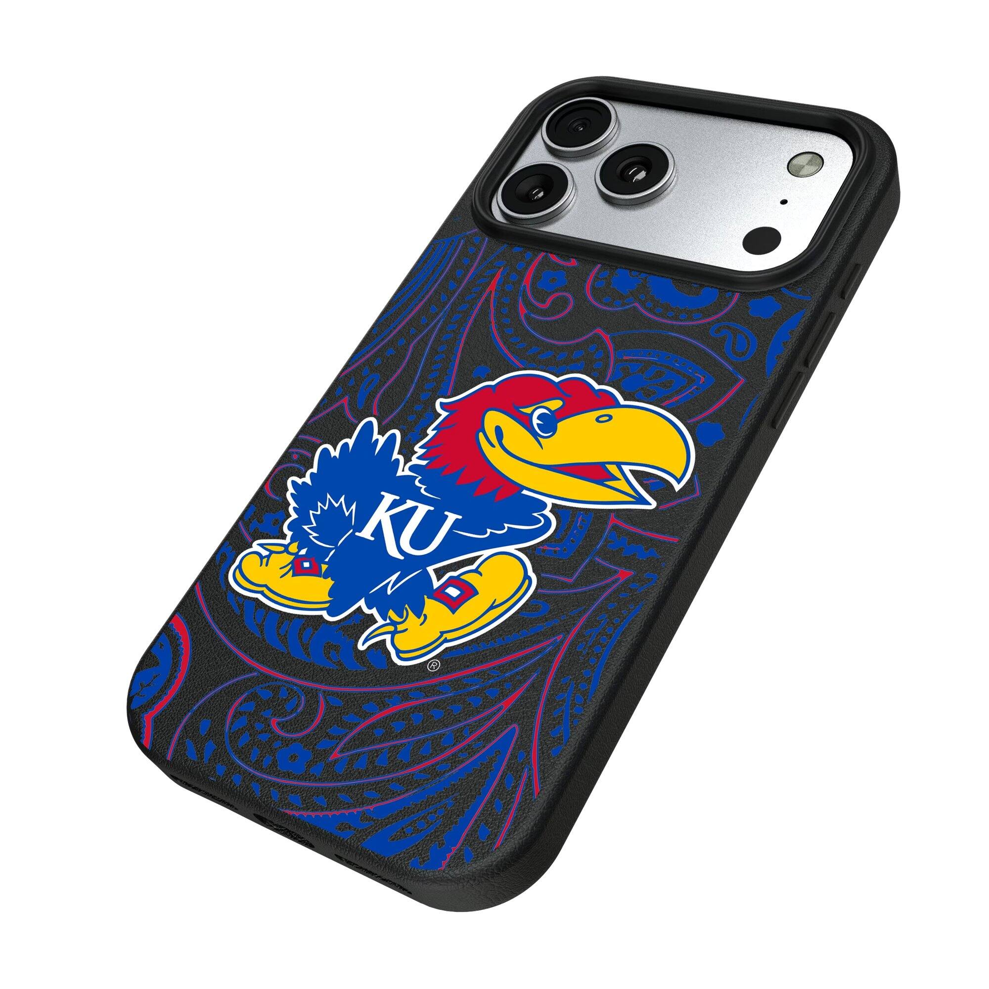 Alt View 1. Keyscaper - Kansas Jayhawks Paisley iPhone Magnetic Bump Case - 16 - Black.
