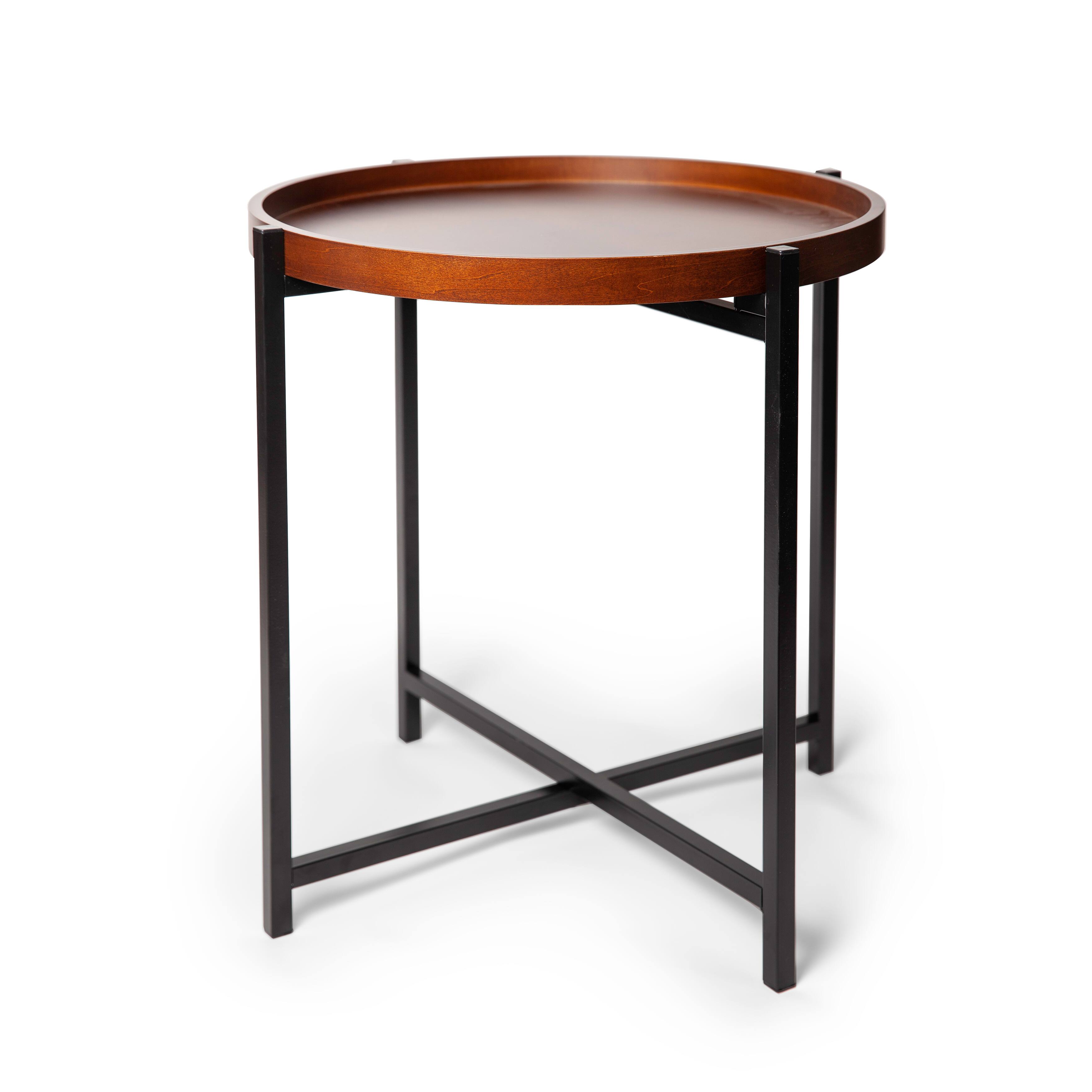 Front. Danya B - Mid-century Modern Round Side Table with Removable Wood Tray - Black, Walnut.