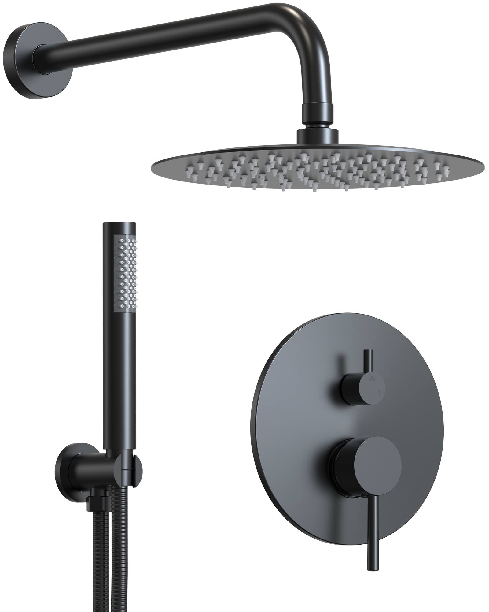 Front. GRANDJOY - Pressure Balanced Shower System with 10" Rain Shower Head, Handheld Shower and Anti‑Scald Valve - Matte Black.