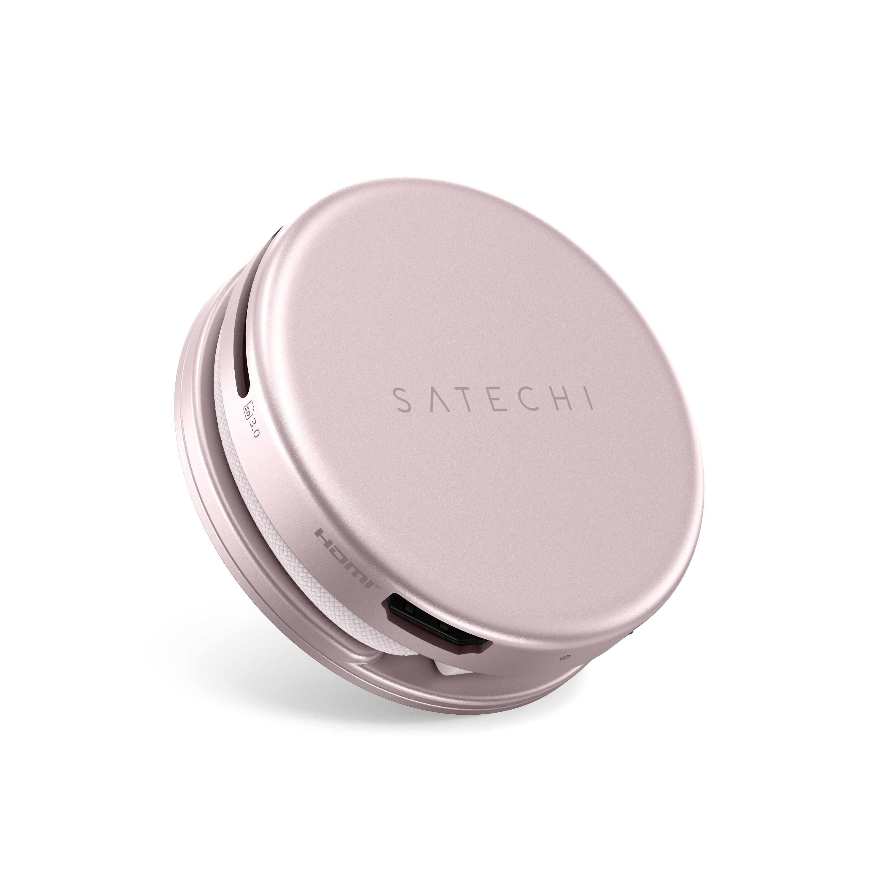 Left. Satechi - OntheGo™ 5-in-1 Multiport Adapter for Macbook Neo, Macbooks iPhone and iPad - Blush.