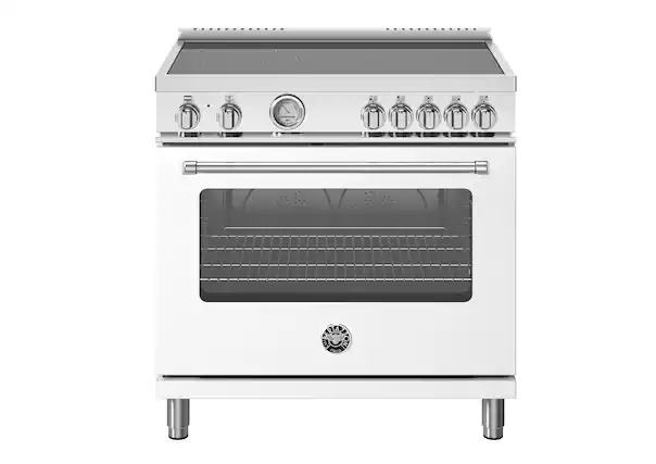 Front. Bertazzoni - 36" Master Series range - Electric oven - 5 induction zones - Matte White.
