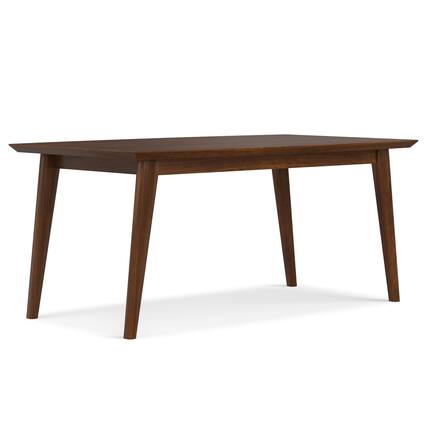 Front. Simpli Home - Draper SOLID WOOD and Rubberwood 66 inch x 40 inch Rectangle Mid Century Modern Dining Table in WALNUT WOOD - Walnut Veneer.