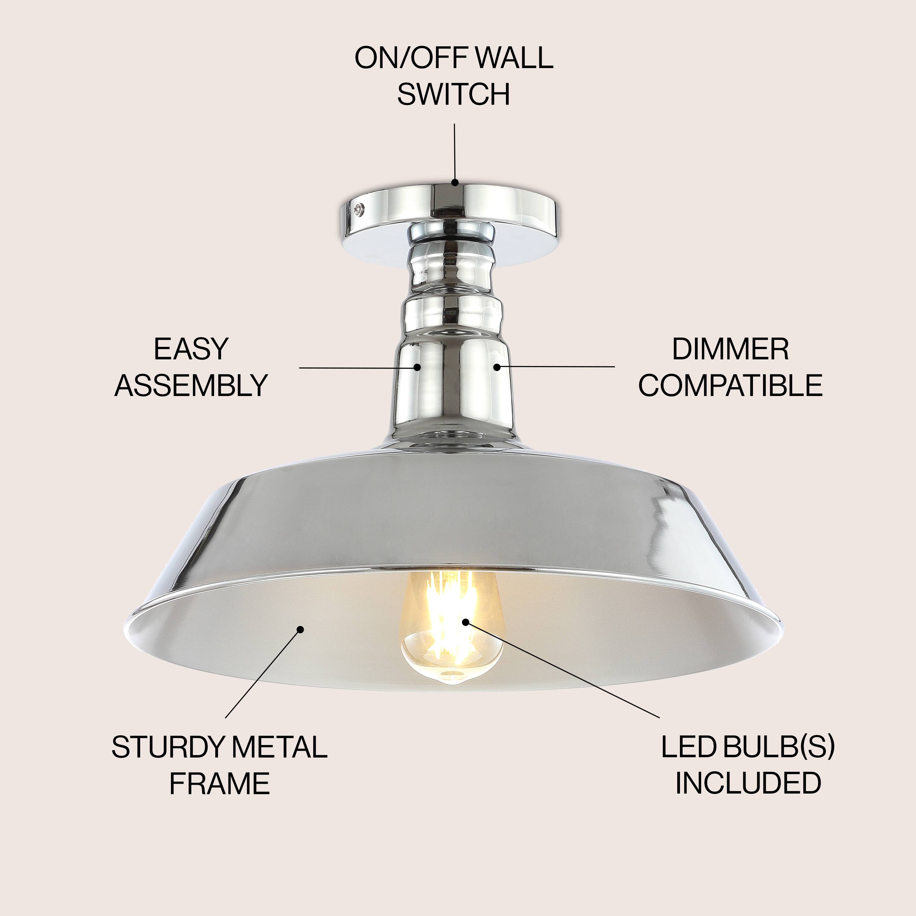 ON/OFF WALL SWITCH  
EASY ASSEMBLY  
DIMMER COMPATIBLE  
STURDY METAL FRAME  
LED BULB(S) INCLUDED