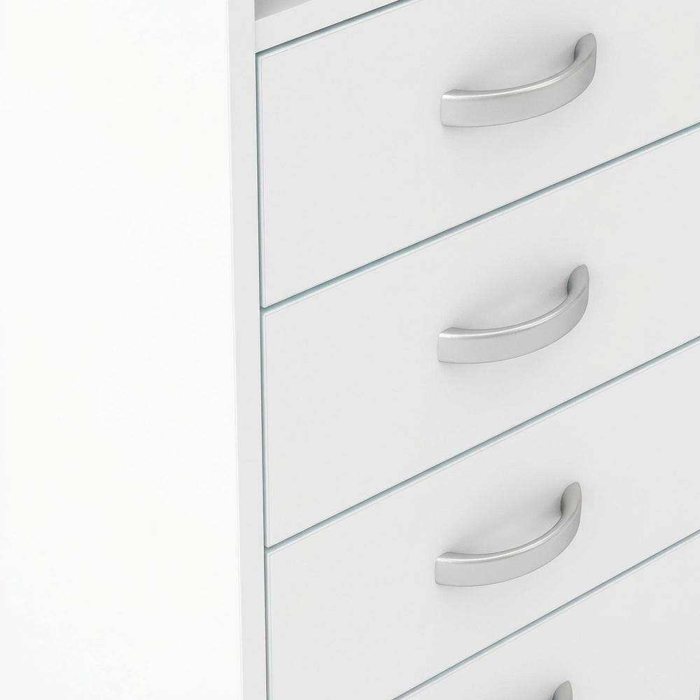 Alt View 2. FurniFact - Elegant White Computer Desk Featuring Five Drawers and Open Shelf Design - White.