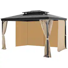 Front. VEVOR - Gazebo Curtains Outdoor, 12' x 10' x 7' Gazebos, 4-Panel Sidewall Gazebo Privacy Curtains with Zippers, Outdoor Curtain - Khaki.