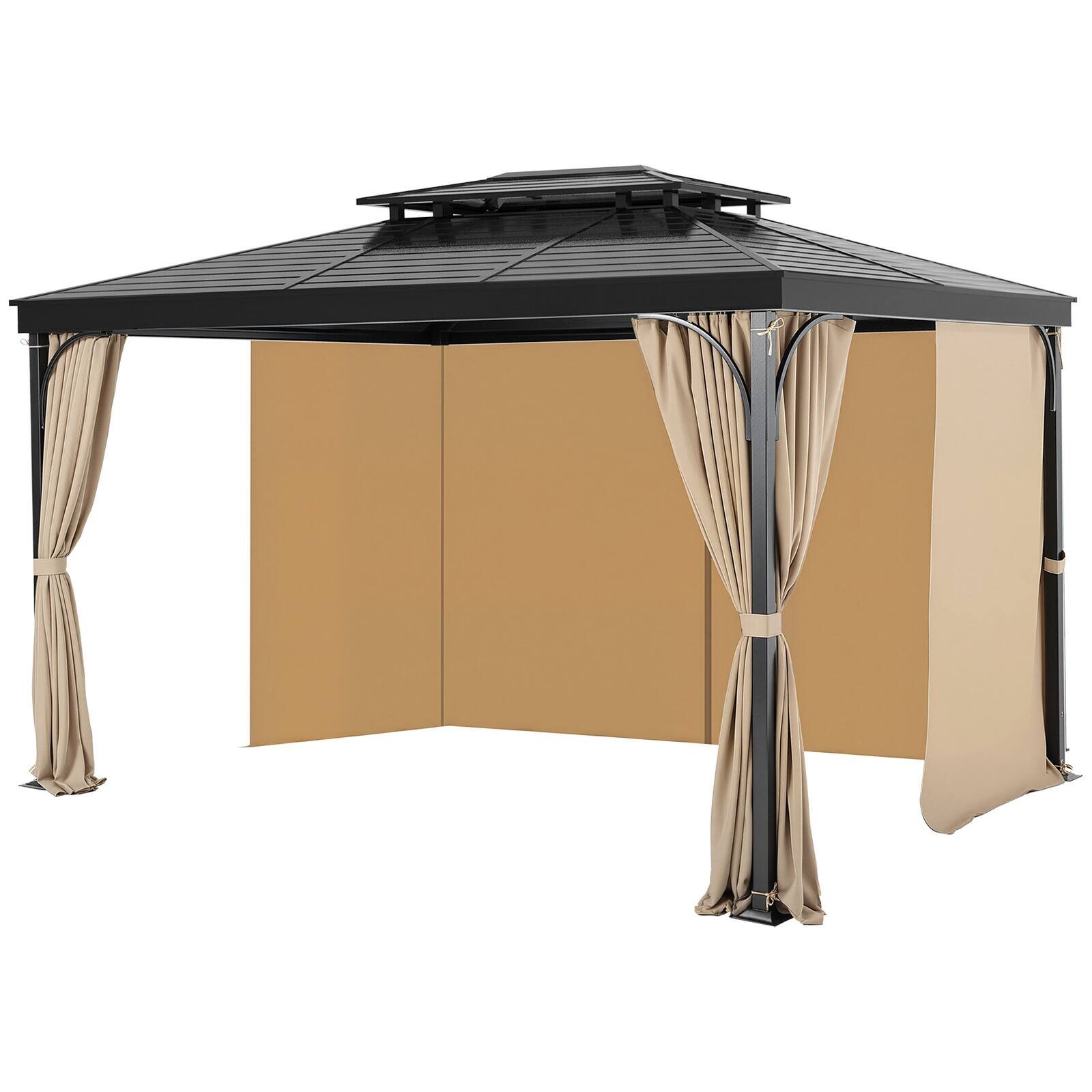 VEVOR - Gazebo Curtains Outdoor, 12' x 10' x 7' Gazebos, 4-Panel Sidewall Gazebo Privacy Curtains with Zippers, Outdoor Curtain - Khaki