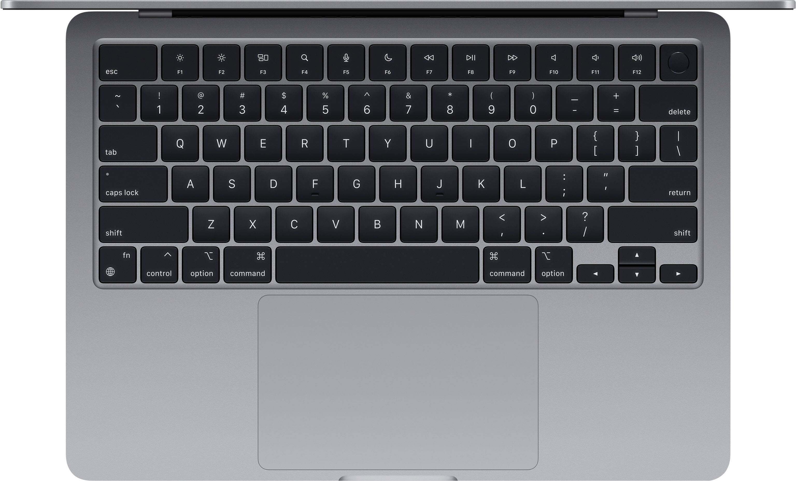 The text on the image is a list of keyboard shortcuts for a MacBook. Here is the corrected list:

1. esc: Command + fn + esc
2. F1: F1
3. F2: F2
4. F3: F3
5. F4: F4
6. F5: F5
7. F6: F6
8. F7: F7
9. F8: F8
10. F9: F9
11. F10: F10
12. F11: F11
13. F12: F12
14. ~: Command + ~
15. 1: Command + 1
16. 2: Command + 2
17. 3: Command + 3
18. 4: Command + 4
19. 5: Command + 5
20. 6: Command + 6
21. 7: Command + 7
22. 8: Command + 8
23. 9: Command + 9
24. 0: Command + 0
25. |: Command + |
26. I: Command + I
27. O: Command + O
28. P: Command + P
29. [: Command + [
30. ]: Command + ]
31. /: Command + /
32. caps lock: Command + caps lock
33. control: Command + control
34. option: Command + option
35. command: Command + command
36. shift: Command + shift
37. fn: Command + fn
38. tab: Command + tab
39. Q: Command + Q
40. W: Command + W
41. E: Command + E
42. R: Command + R
43. T: Command + T
44. H: Command + H
45. J: Command + J
46. K: Command + K
47. L: Command + L
48. Z: Command + Z
49. X: Command + X
50. C: Command + C
51. V: Command + V
52. B: Command +