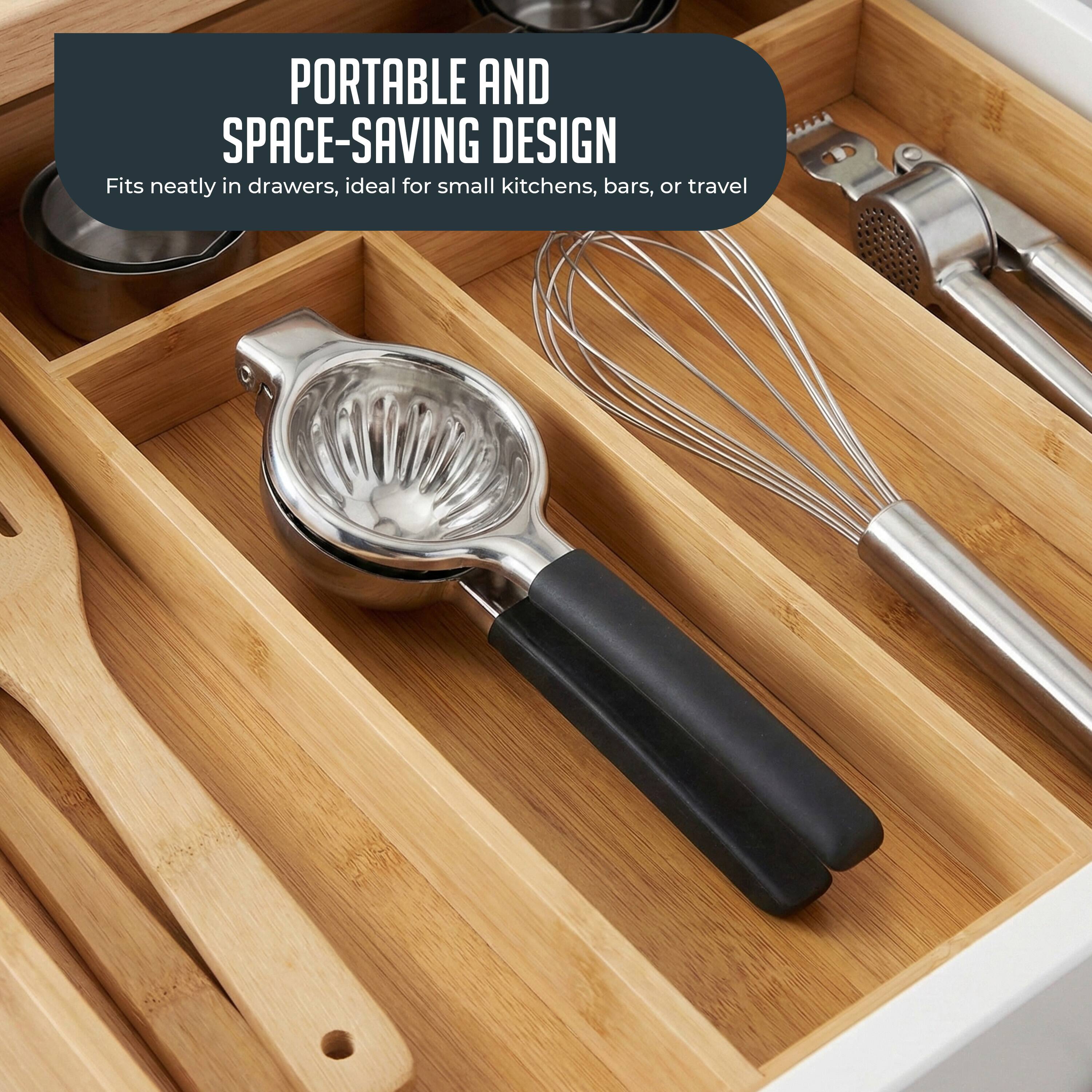 PORTABLE AND SPACE-SAVING DESIGN  
Fits neatly in drawers, ideal for small kitchens, bars, or travel