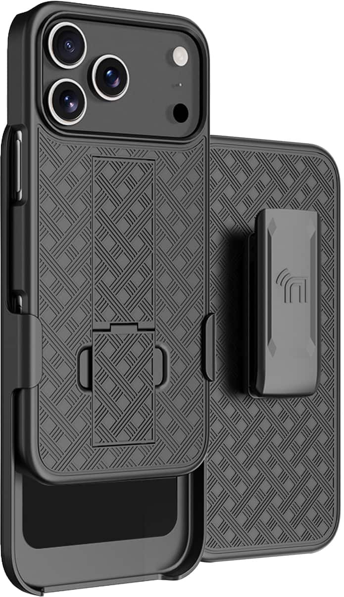 Nakedcellphone - Combo for iPhone 17 Pro Max - Slim Case with Stand and Belt Clip Holster - Black