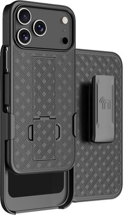 Nakedcellphone - Combo for iPhone 17 Pro Max - Slim Case with Stand and Belt Clip Holster - Black