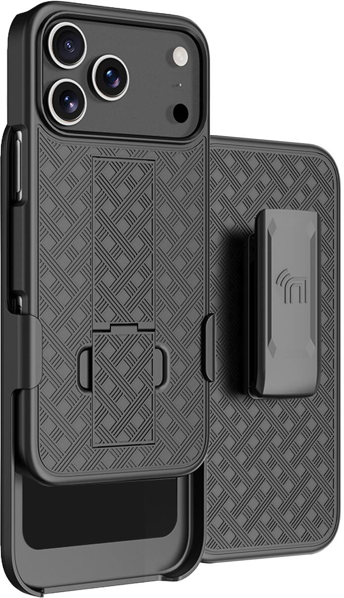 Front. Nakedcellphone - Combo for iPhone 17 Pro Max - Slim Case with Stand and Belt Clip Holster - Black.