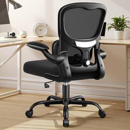 KERDOM - Ergonomic Office Chair with Flip-up Armrest & Lumbar Support, Breathable Mesh Thick Cushion Computer Chair for Home Work - Black