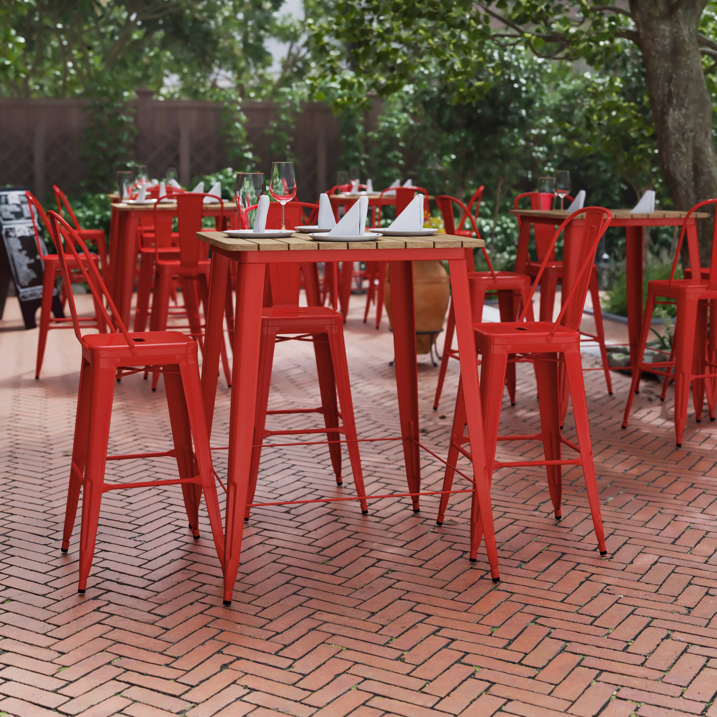 Alt View 1. Flash Furniture - Declan Commercial Indoor/Outdoor Bar Top Table, 31.5" Square All Weather Brown Poly Resin Top with Red Steel base - Red.