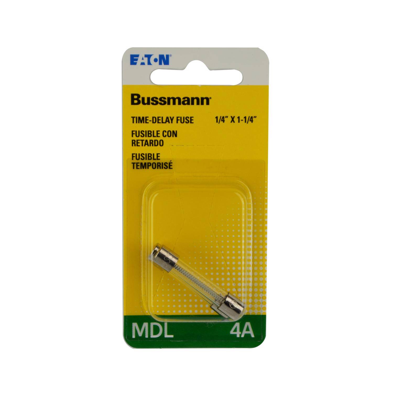 EATON  
Bussmann  
TIME-DELAY FUSE FUSIBLE CON RETARDO FUSIBLE TEMPORISÉ  
1/4" X 1-1/4"  
MDL  
4A